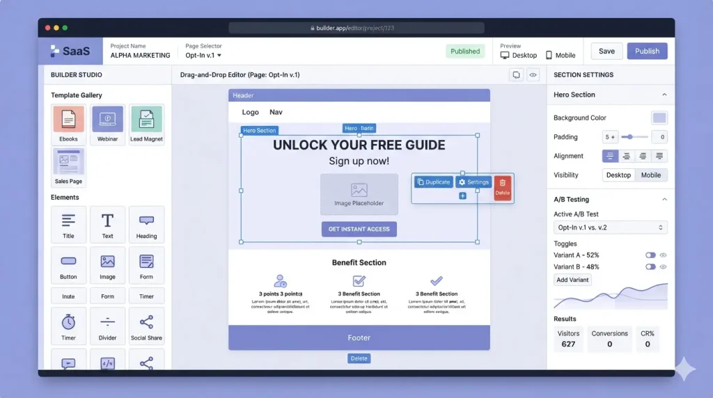 LeadFlux AI landing page builder and template