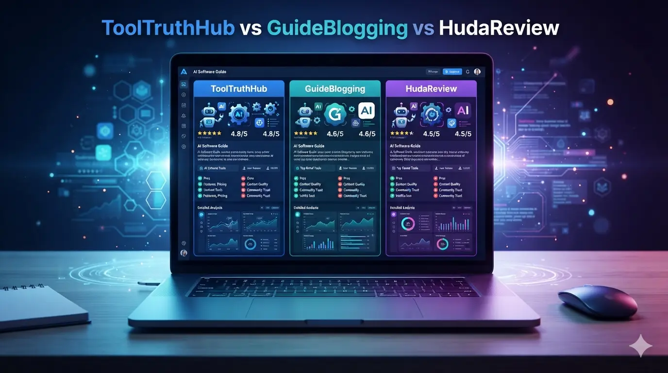 ToolTruthHub vs GuideBlogging vs HudaReview AI tool review website comparison