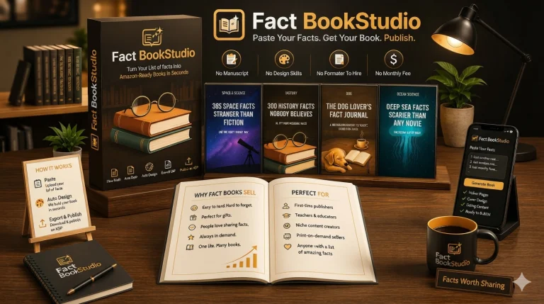 Fact Book Studio review featured image showing KDP fact book layout tool