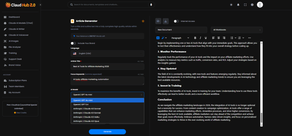 clad hub 2.0 article generator