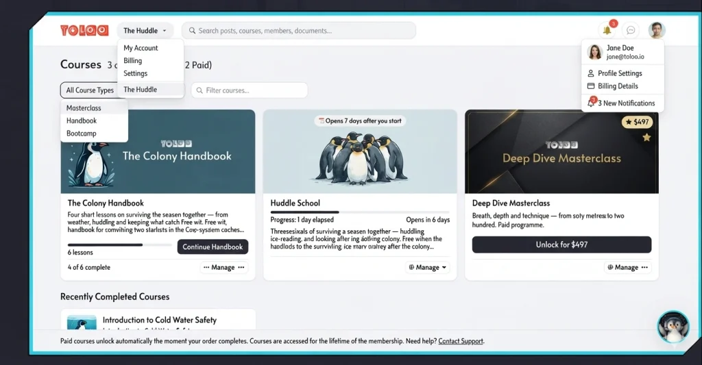 iGloo App AI community dashboard showing posts, member avatars, and the main feed interface.
