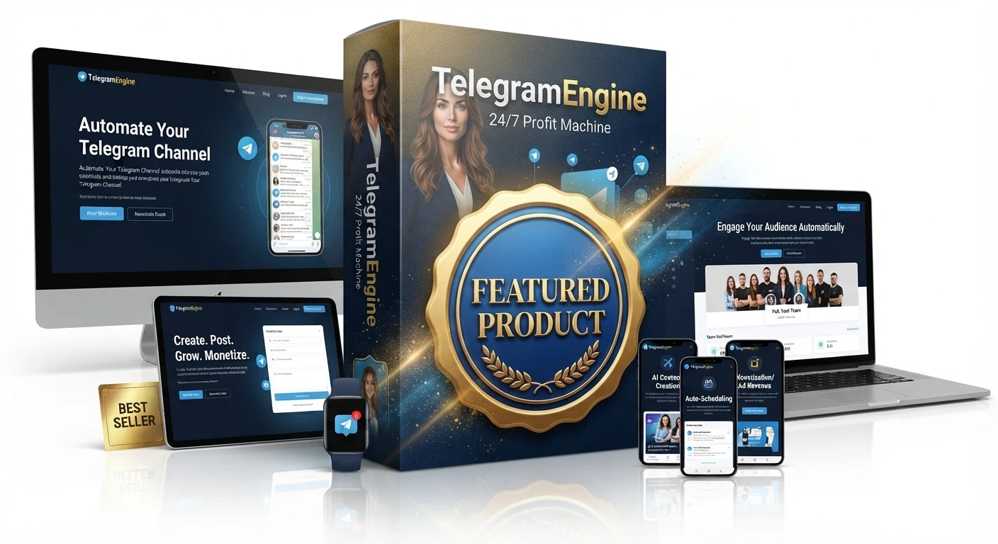 Telegram Engine Review 2026 – AI-powered Telegram channel automation dashboard with content, engagement, and monetization panels