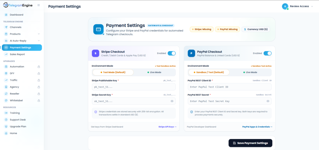 payment settings