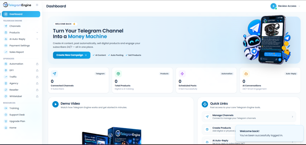 telegramengine dashboard