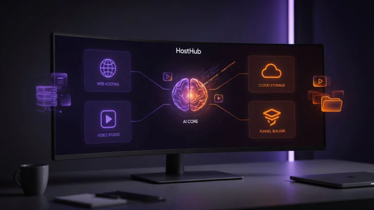 HostHub 4-in-1 hosting dashboard with AI content generation and funnel builder