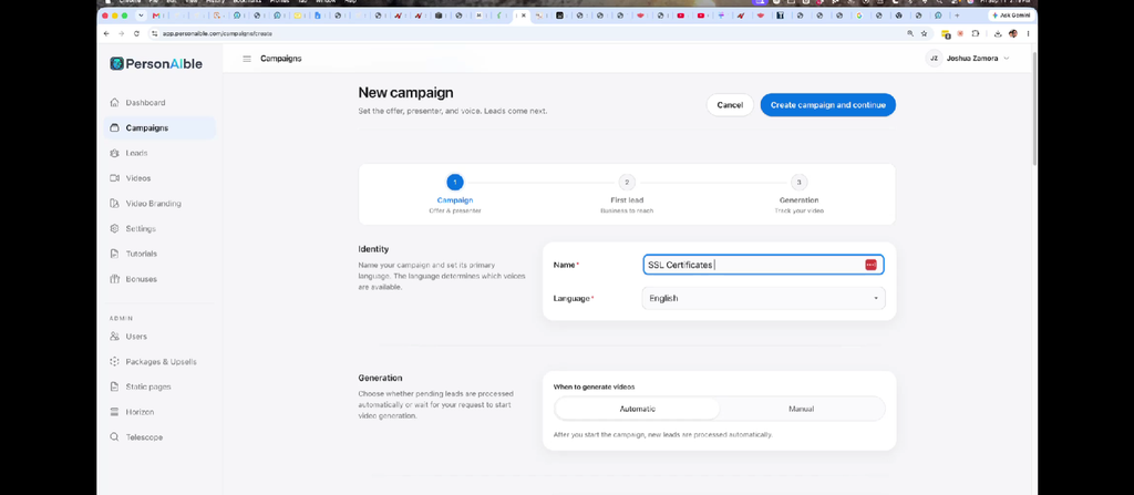 PersonAIble dashboard interface showing campaign or lead management view