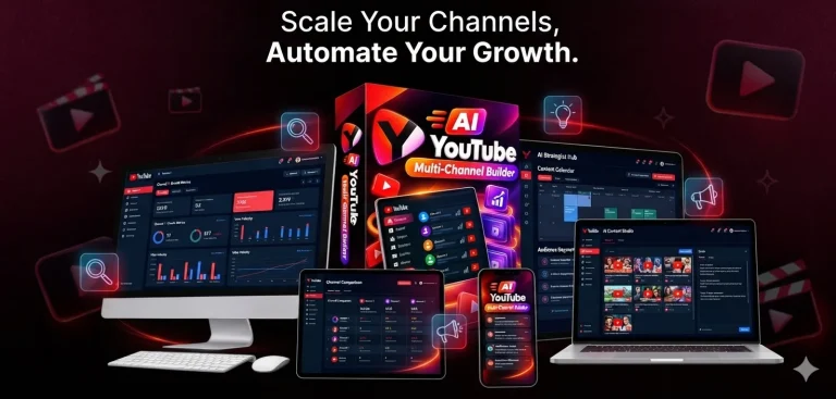 Ai YouTube Multi-Channel Builder dashboard showing multiple YouTube channels and AI content automation